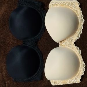 Black and Nude strapless bras. 38c